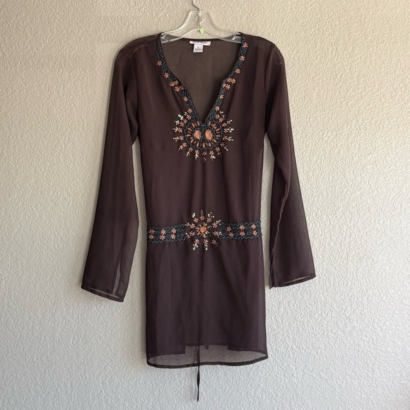 Cotton Express Y2K Sheer Embroidered Tunic Boho Fairycore Cottage Witch Top Sz M - Picture 3 of 11